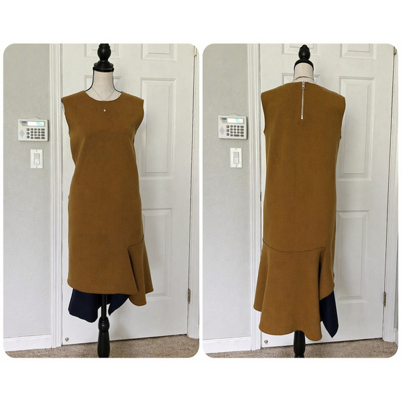 PortsPURE Dresses & Skirts - PortsPure Designer Wool Blend Colorblock Dress Asymmetrical Midi Minimalist Luxe